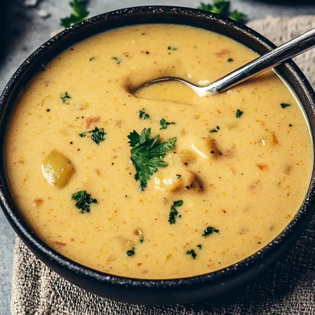 A bowl full of creamy soup with fresh cilantro and bits of mixed veggies on top.