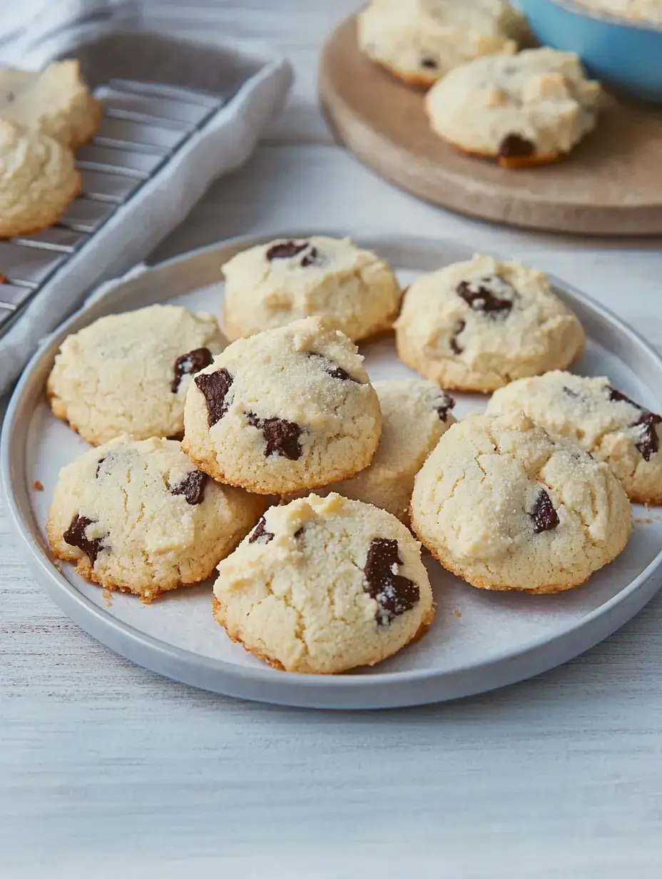 A plate of warm cookies dotted with chocolate chunks.