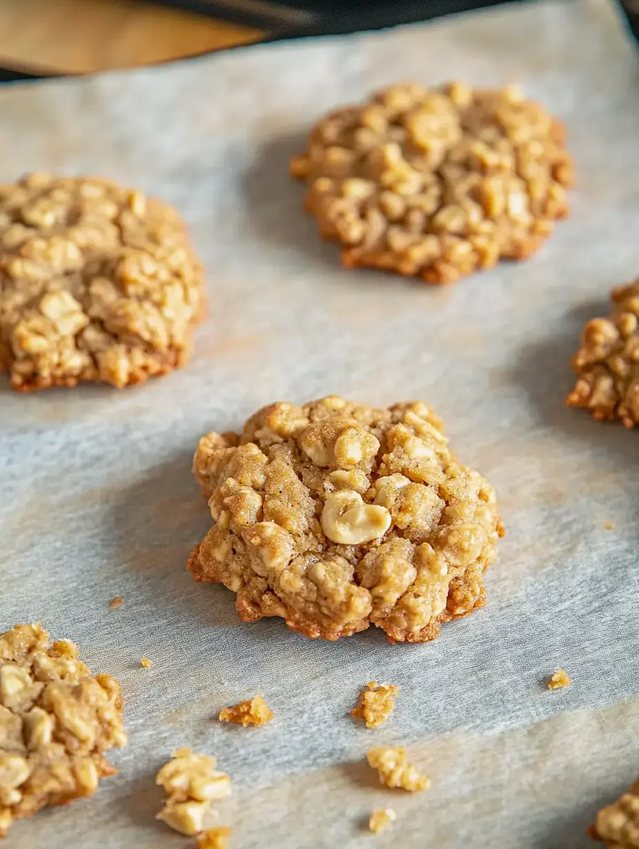 Baking tray full of oat cookies on baking paper.