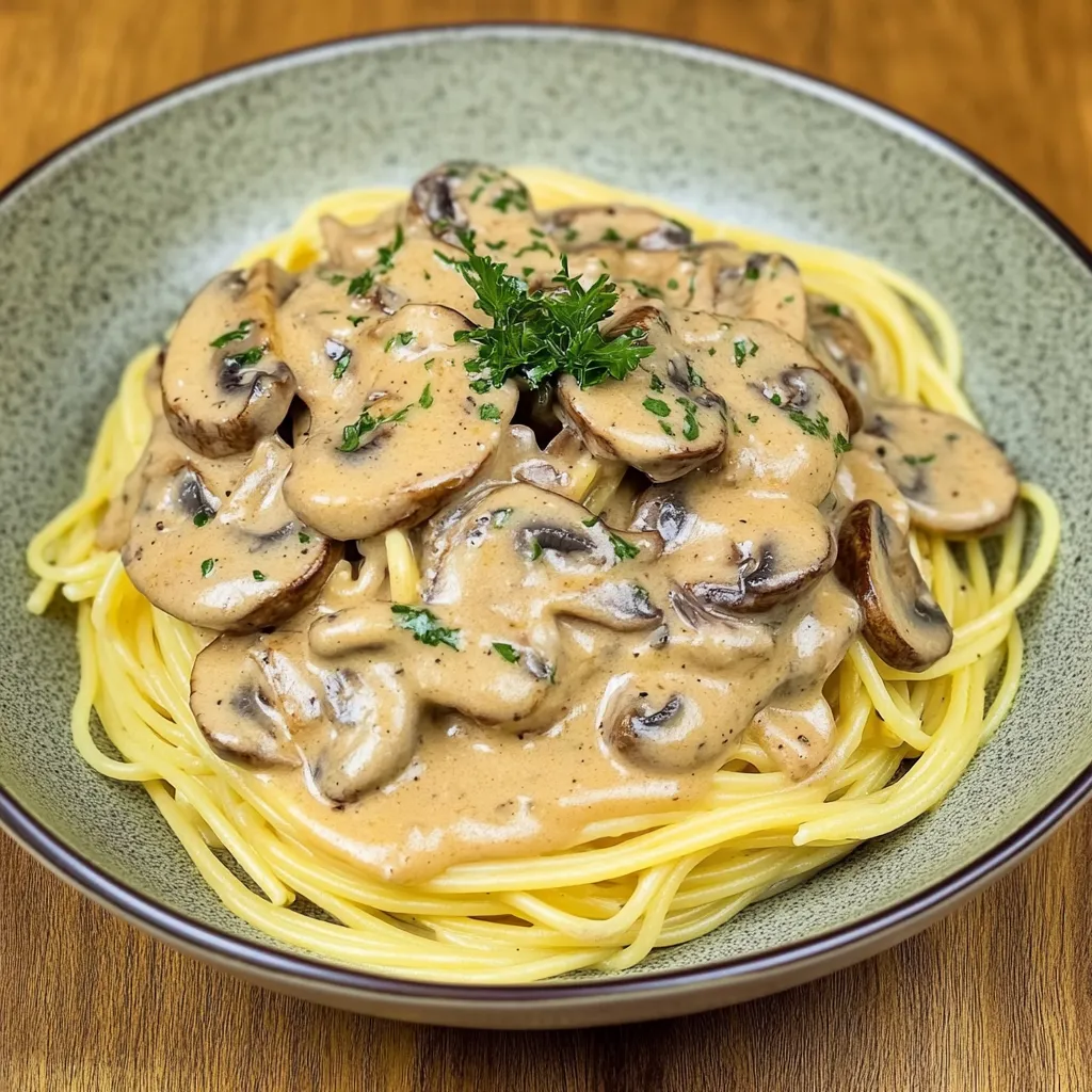 Spaghetti with Mushroom Cream Sauce