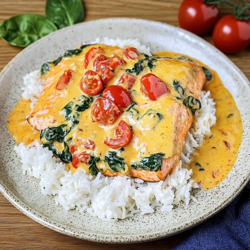 Salmon in Parmesan Sauce with Coconut Rice