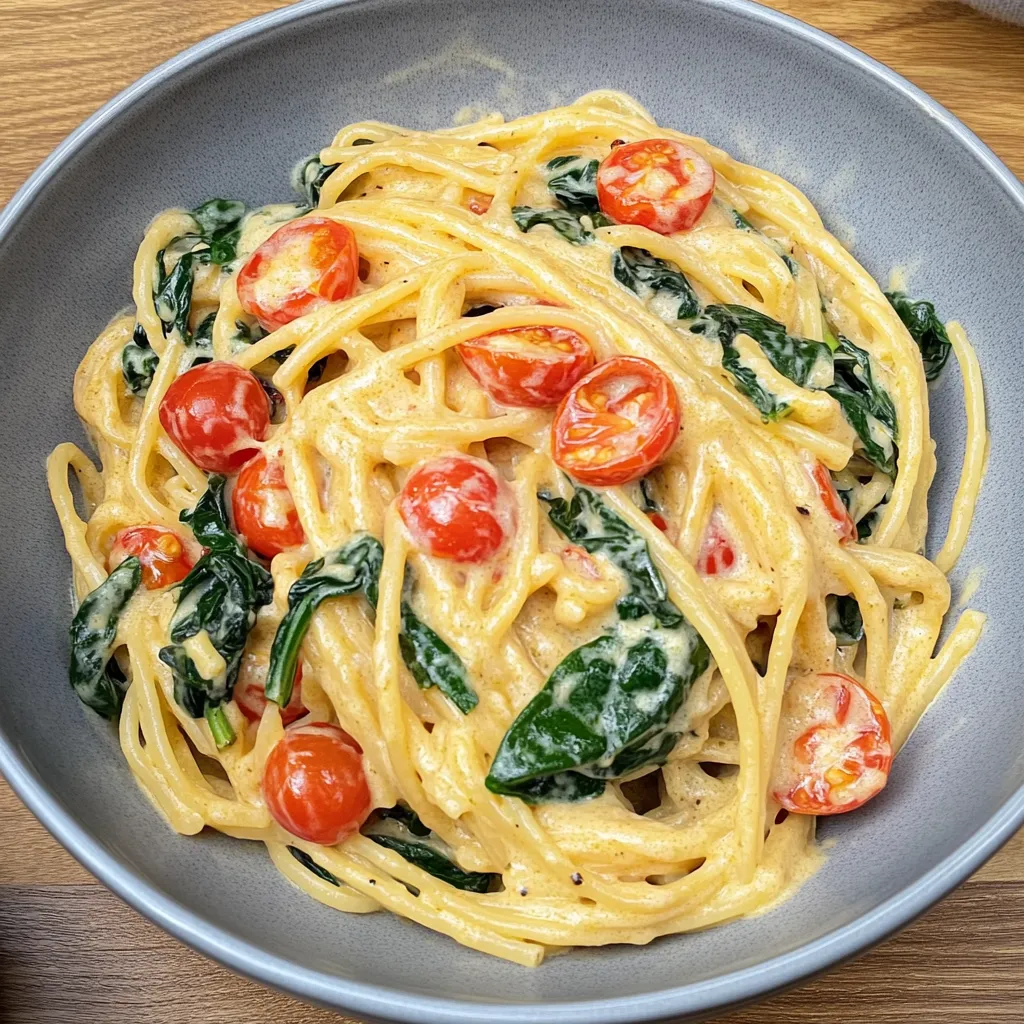 Creamy Pasta with Tomatoes and Spinach