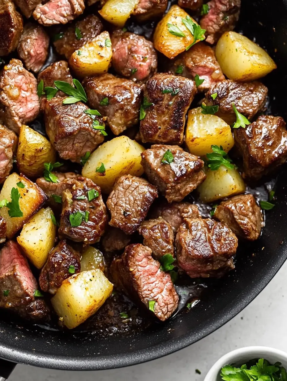 Seared Garlic Butter Steak Bites with Potatoes