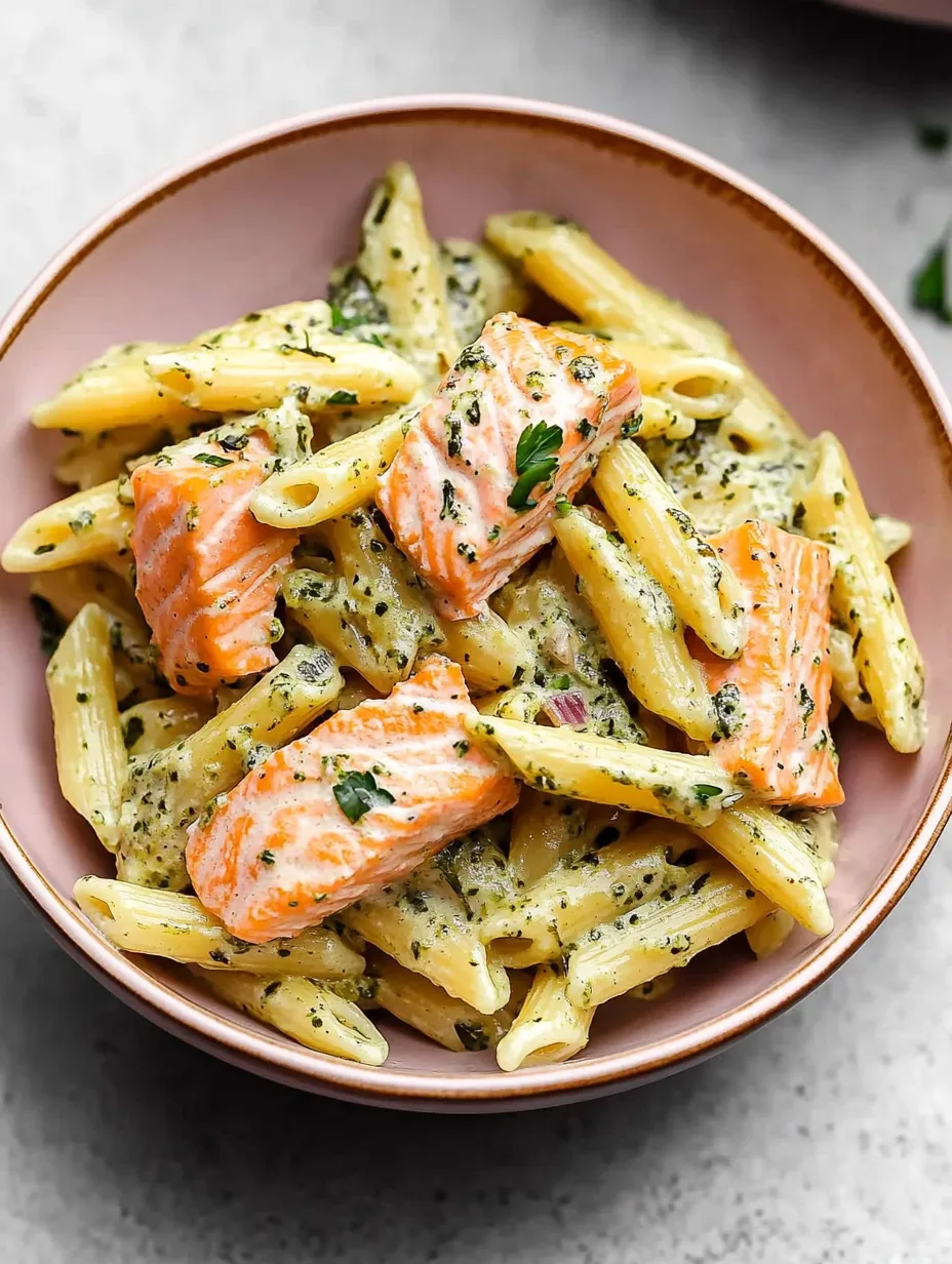 Garlic Butter Salmon Pesto Pasta