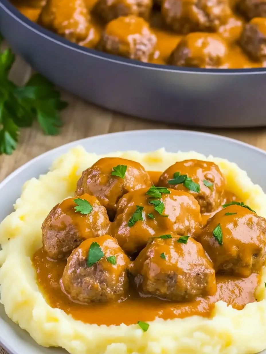 Meatballs in Cream Sauce with Fluffy Mashed Potatoes