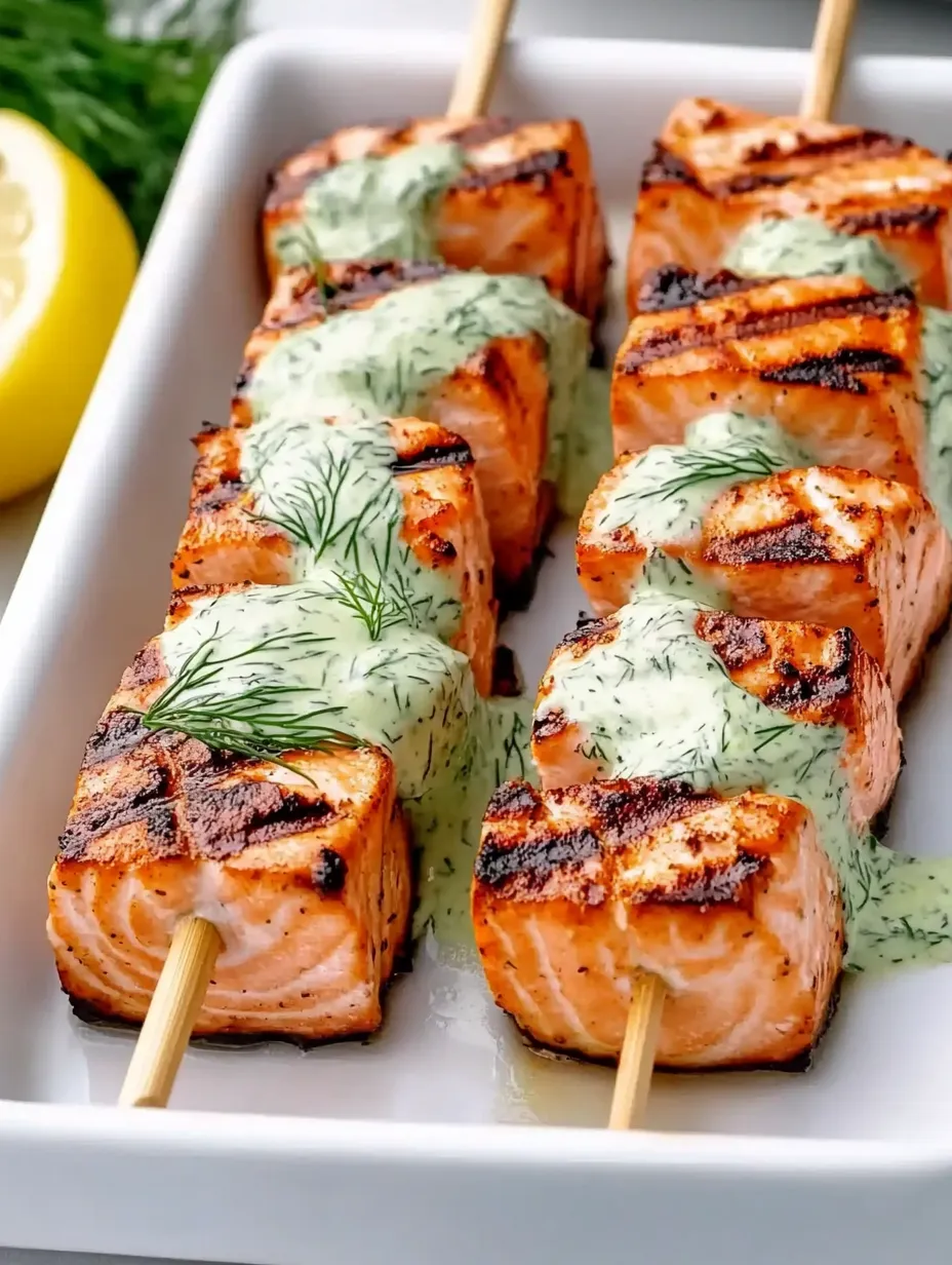 Juicy Grilled Salmon Skewers with Velvety Sauce