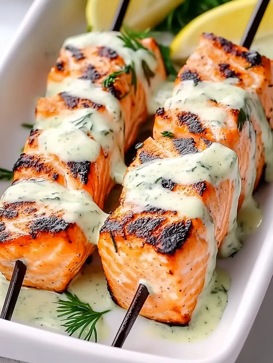 Perfectly Grilled Salmon Kebabs with Rich Sauce