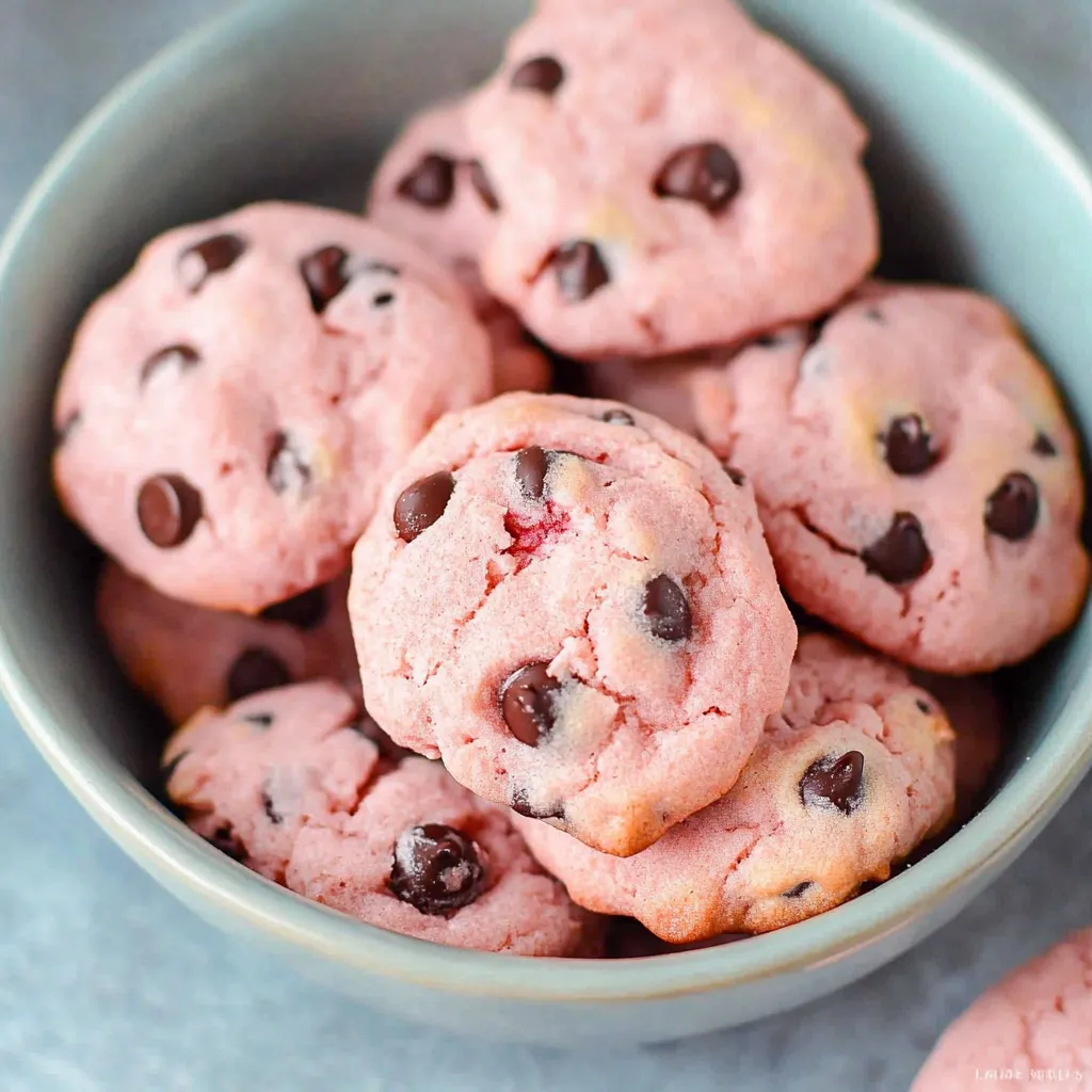 Strawberry Cake Mix Cookies with Chocolate Chips