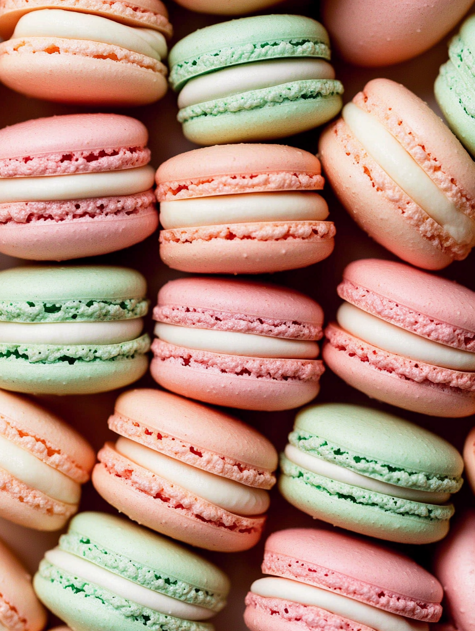 A pink and green macaroon.