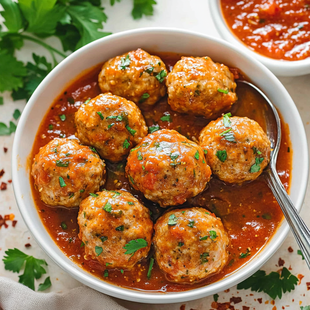 A bowl of meatballs in a tomato sauce.