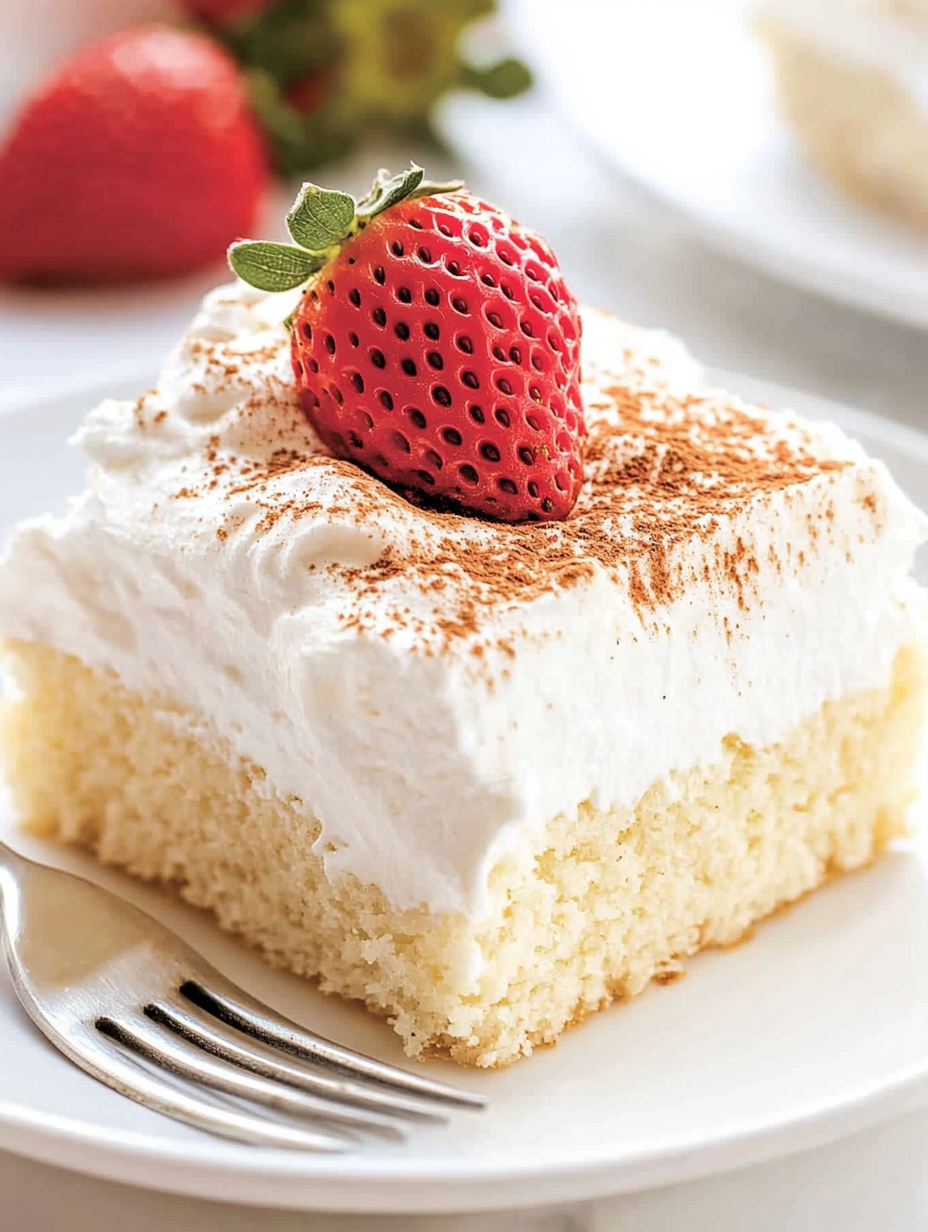 A slice of cake with a strawberry on top.