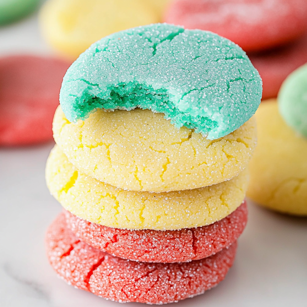 A stack of colorful cookies.