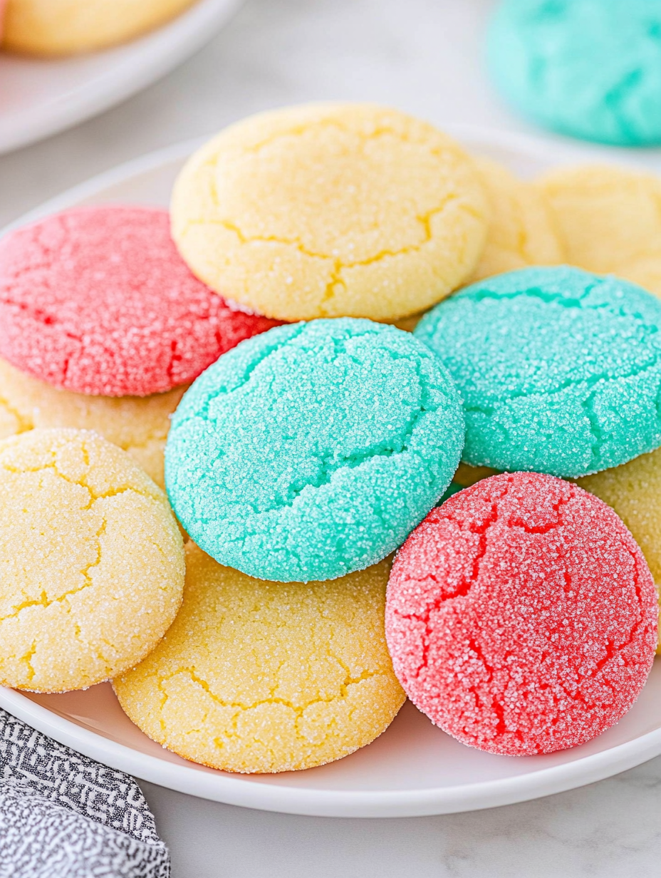 A plate of colorful cookies.