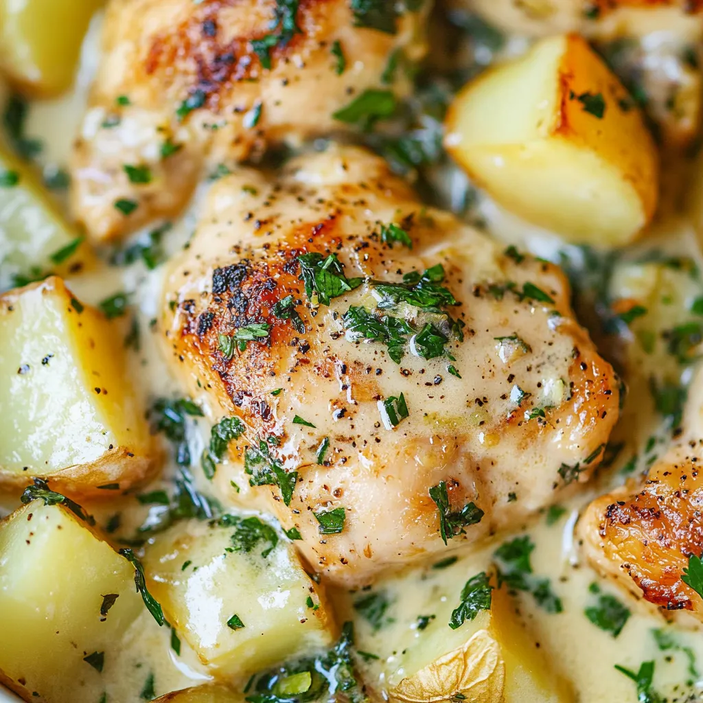 Chicken with potatoes and herbs.