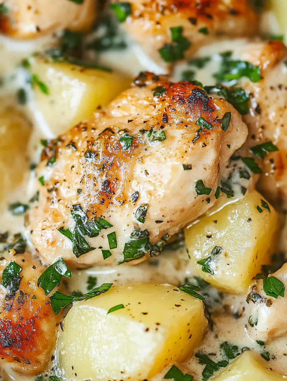 Chicken with potatoes and herbs.