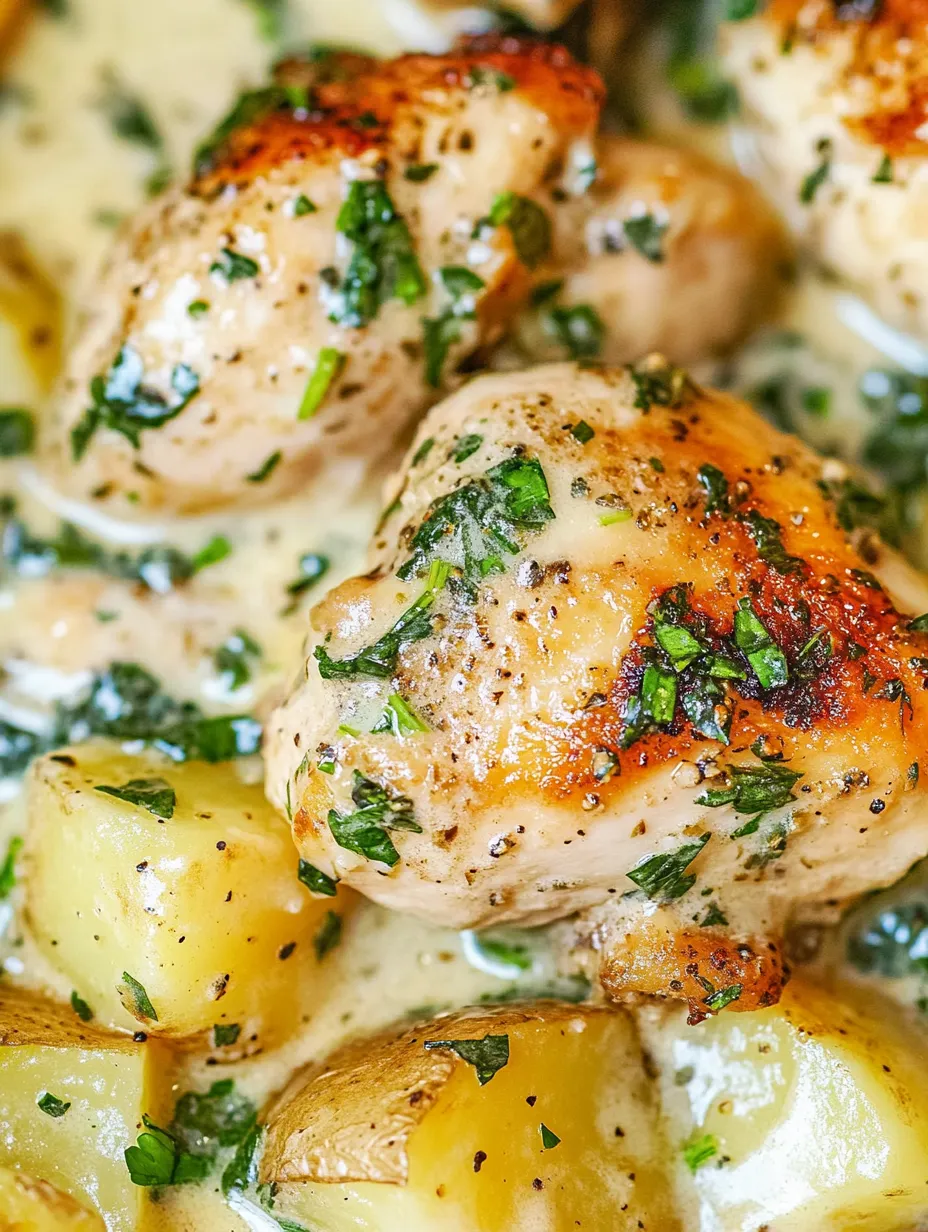 Chicken with herbs and potatoes.