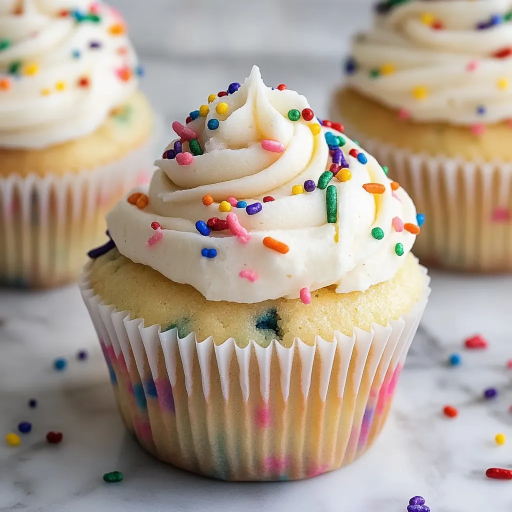 A cupcake with sprinkles on top.