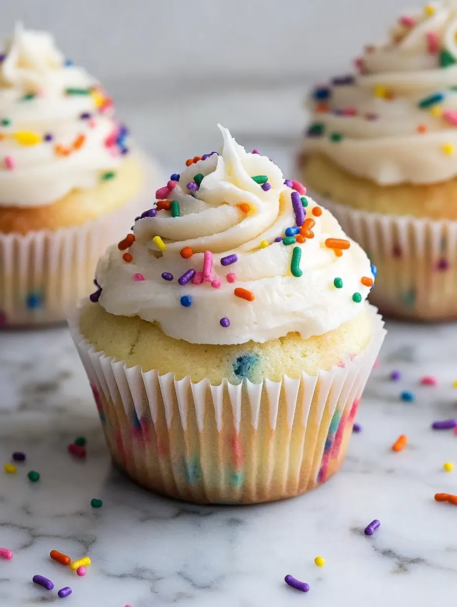 A cupcake with sprinkles on top.