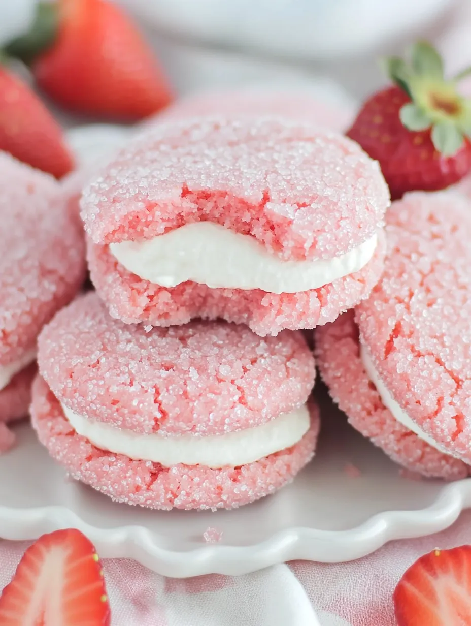 A plate of pink and white cookies.