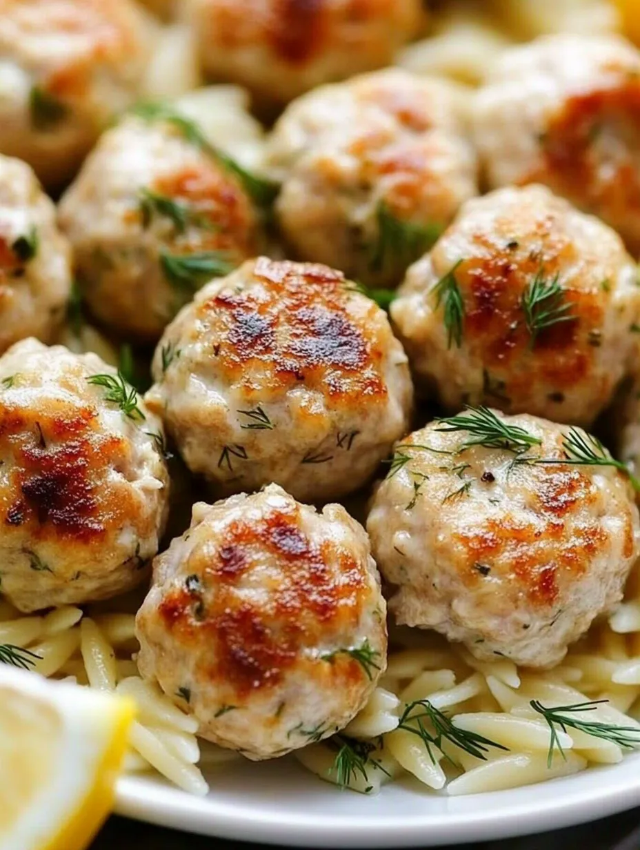 A plate of meatballs with herbs on top.