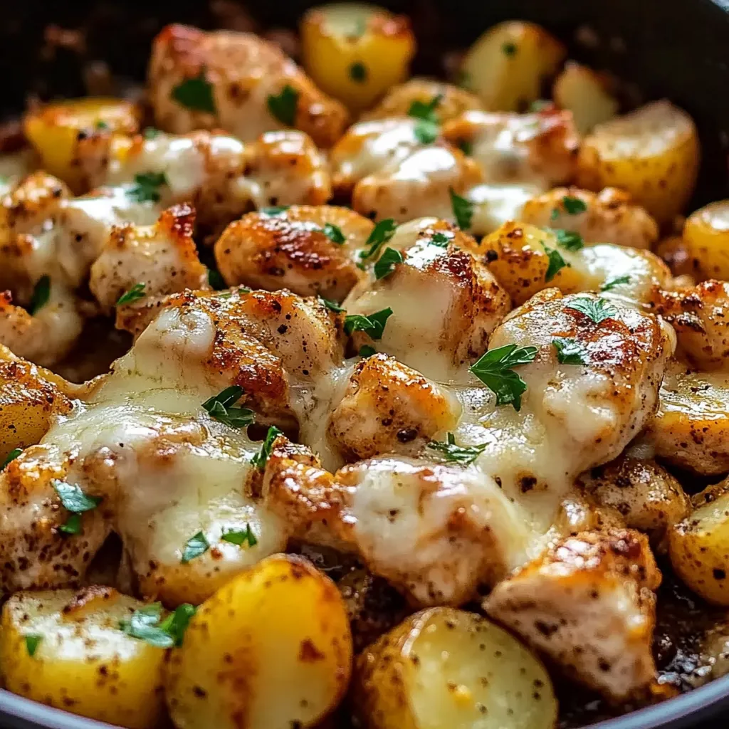 A plate of food with chicken and potatoes.