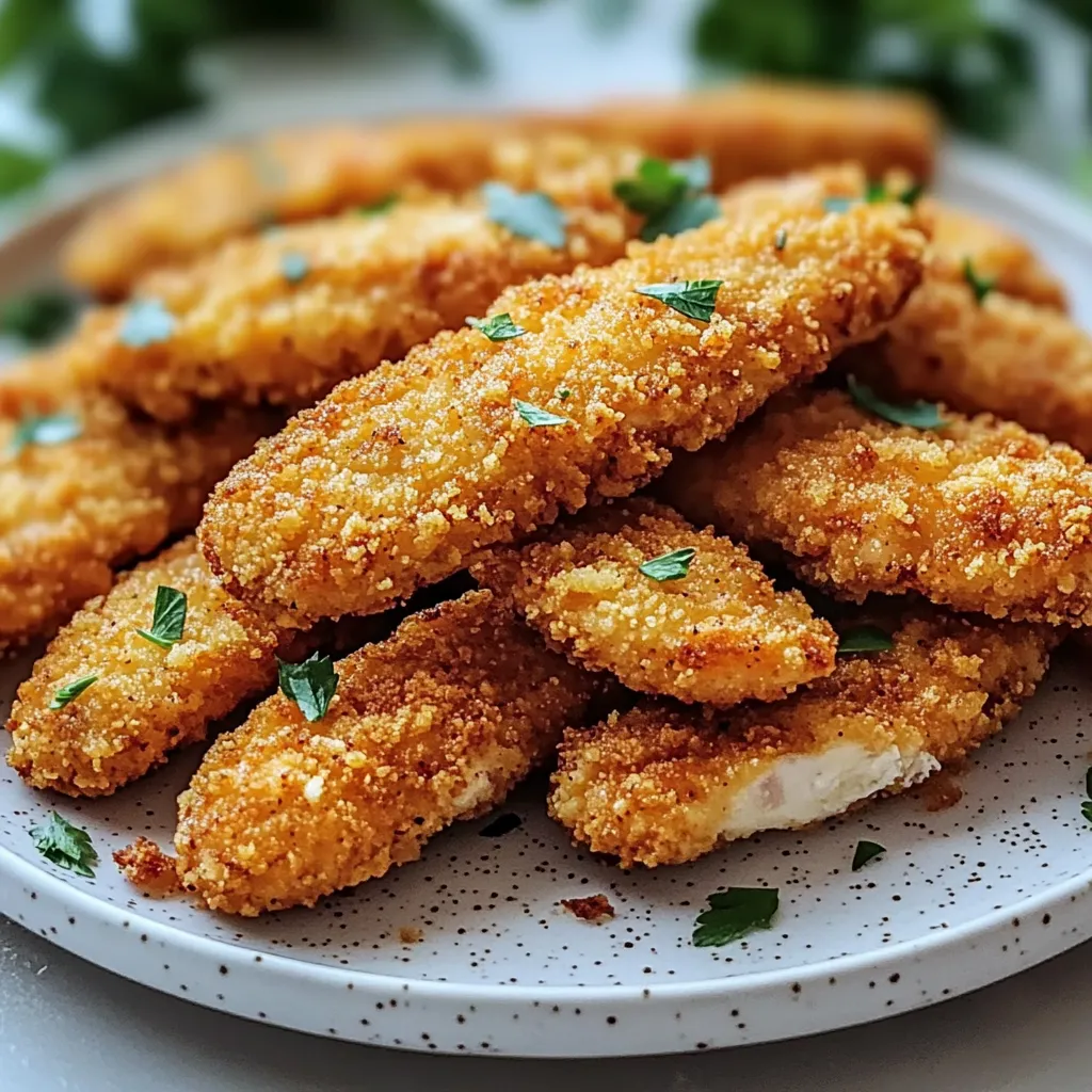 A plate of breaded chicken sticks.