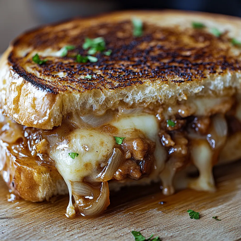 A sandwich with cheese and onions.