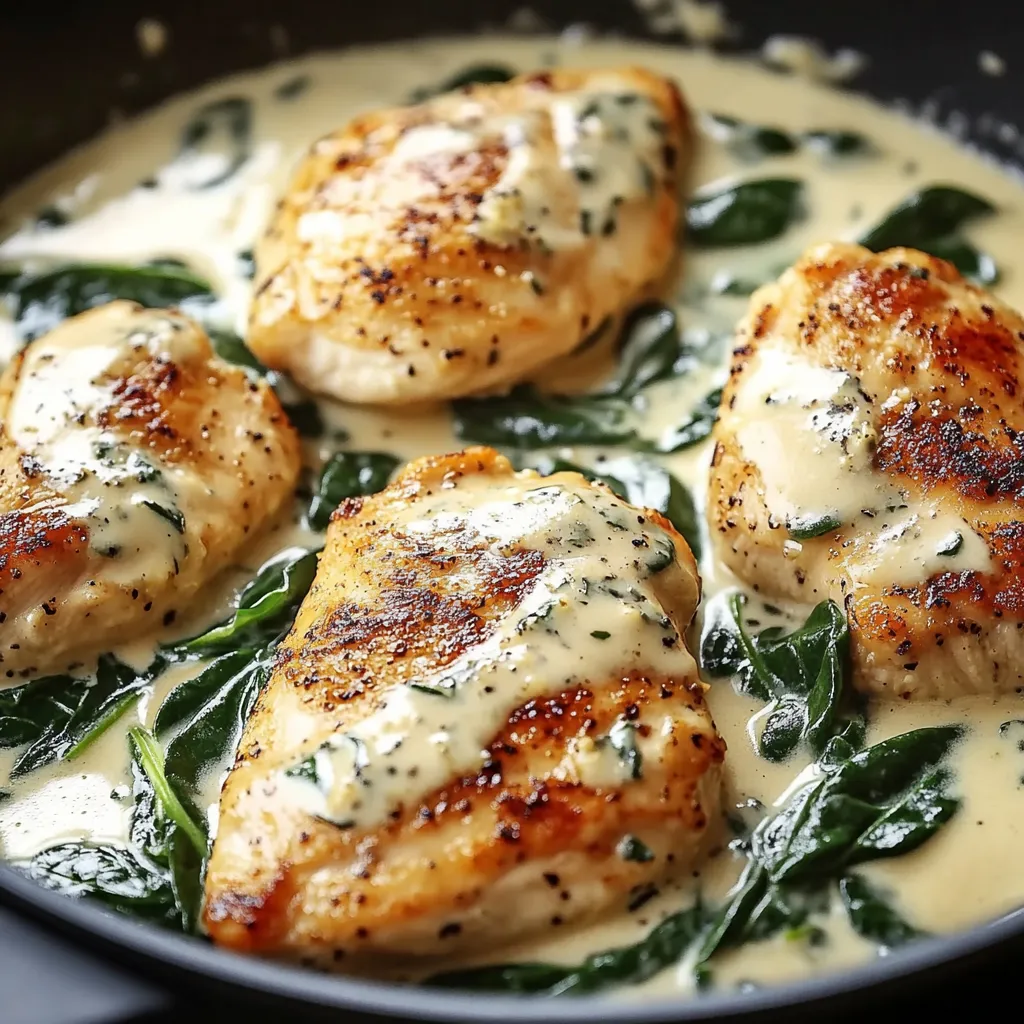 Chicken with sauce and greens.