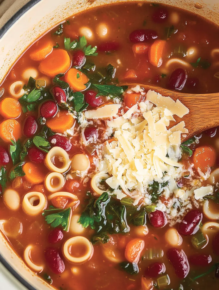 A bowl of soup with noodles, carrots, and cheese.