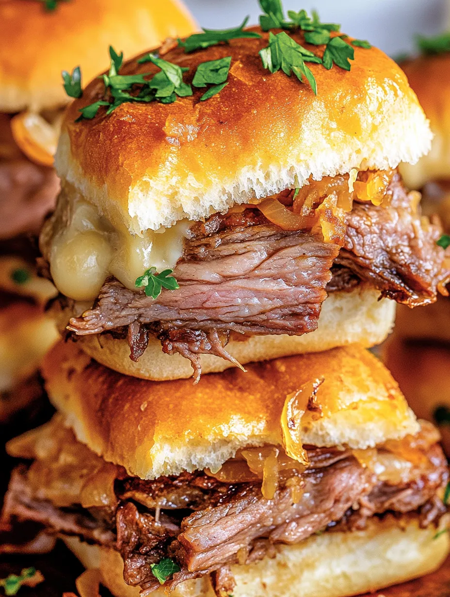 A stack of sandwiches with meat and onions.