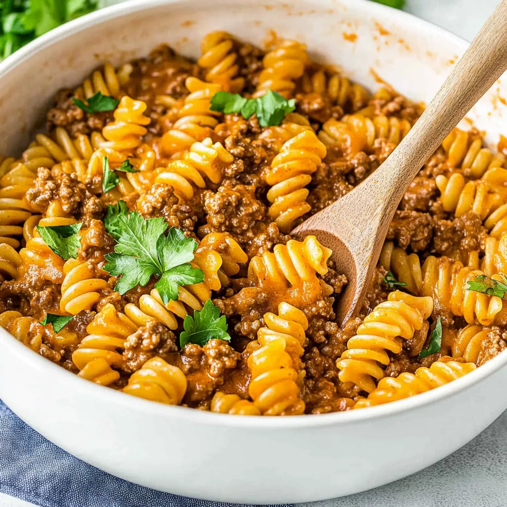 A bowl of pasta with meat and vegetables.