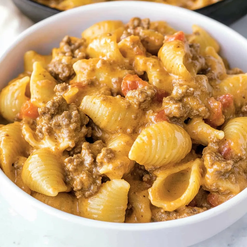 A bowl of pasta with meat sauce.