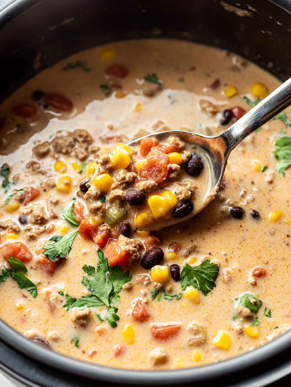 A spoon is in a bowl of soup.
