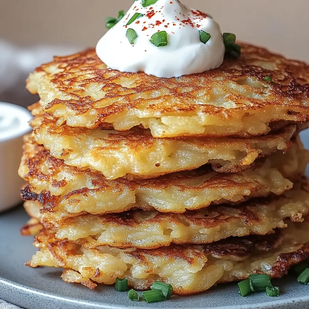 A stack of pancakes with white sauce and green onions on top.