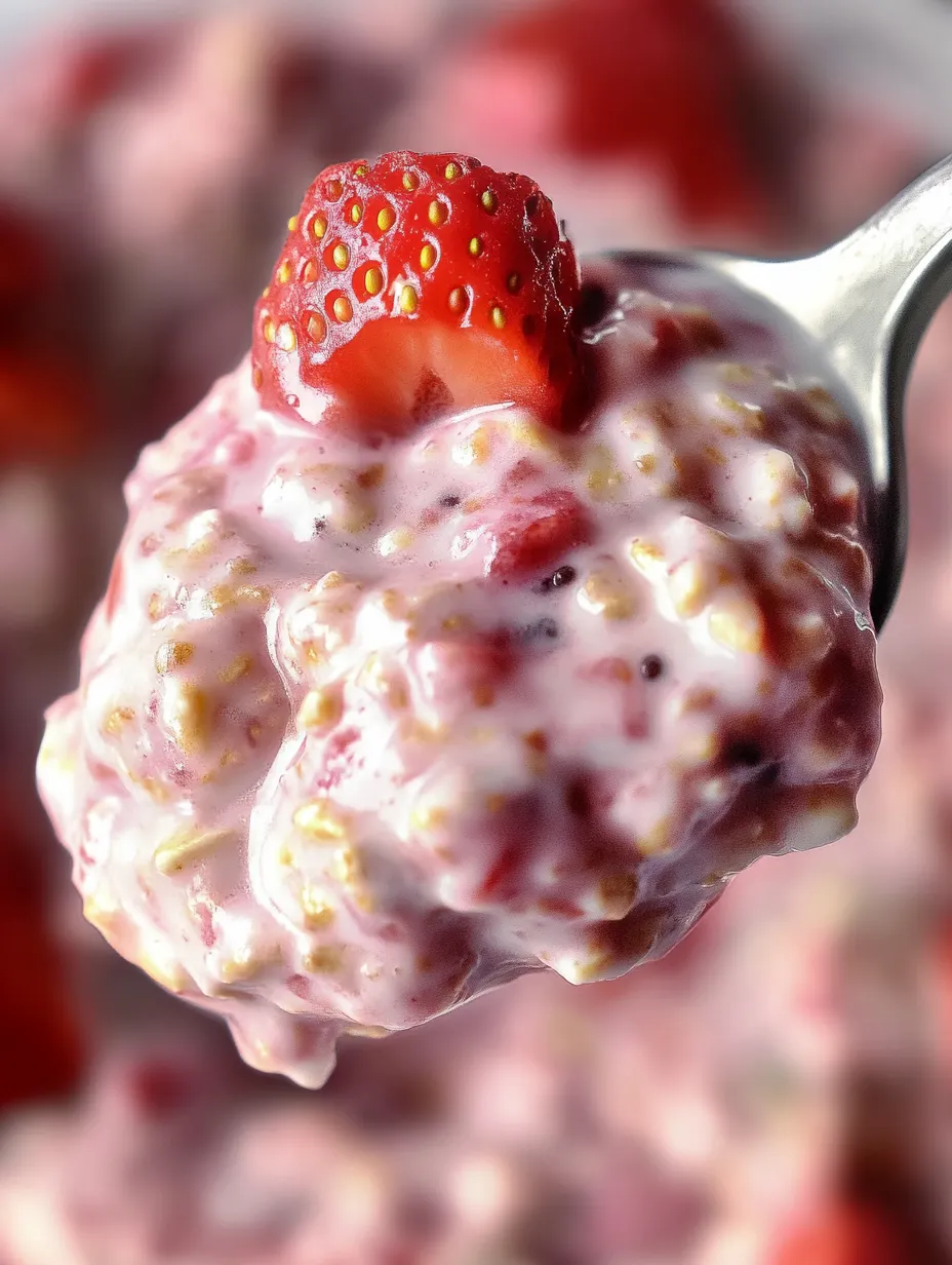 A spoonful of yogurt with a strawberry on top.