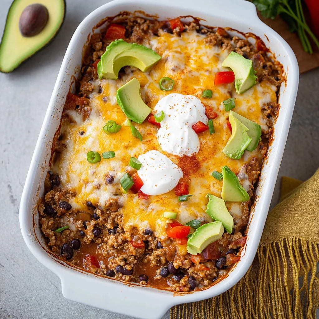 A bowl of food with a white topping.