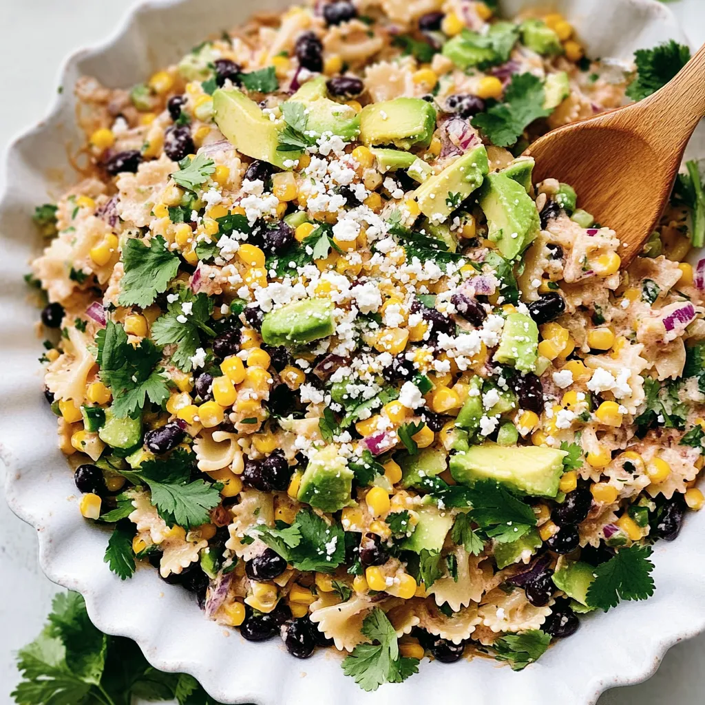 A bowl of food with corn, beans, and avocado.