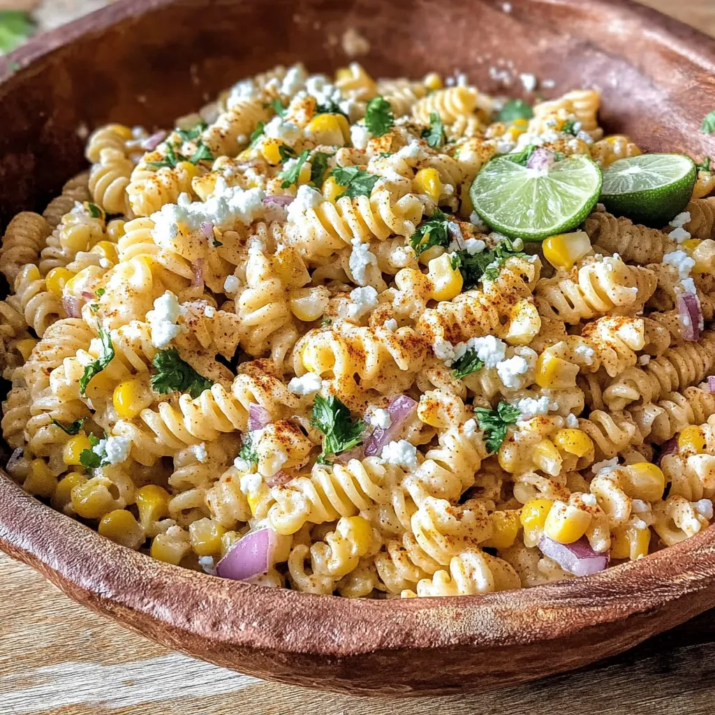 A bowl of pasta with corn and cheese.