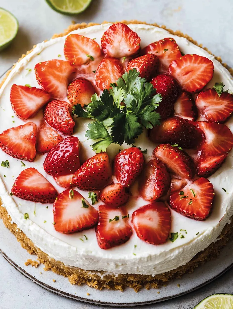 A slice of strawberry cheesecake with strawberries on top.