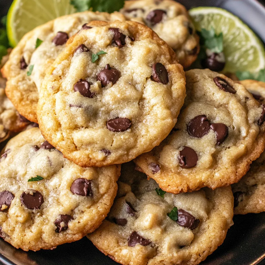 A plate of chocolate chip cookies.