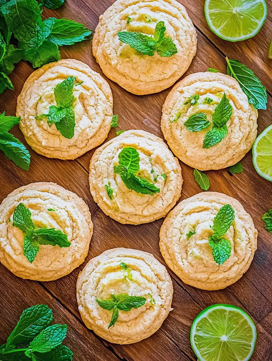A plate of cookies with mint leaves on top.