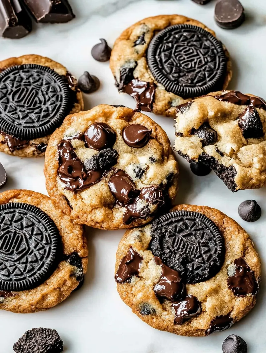 Chocolate chip cookies with chocolate drizzle.