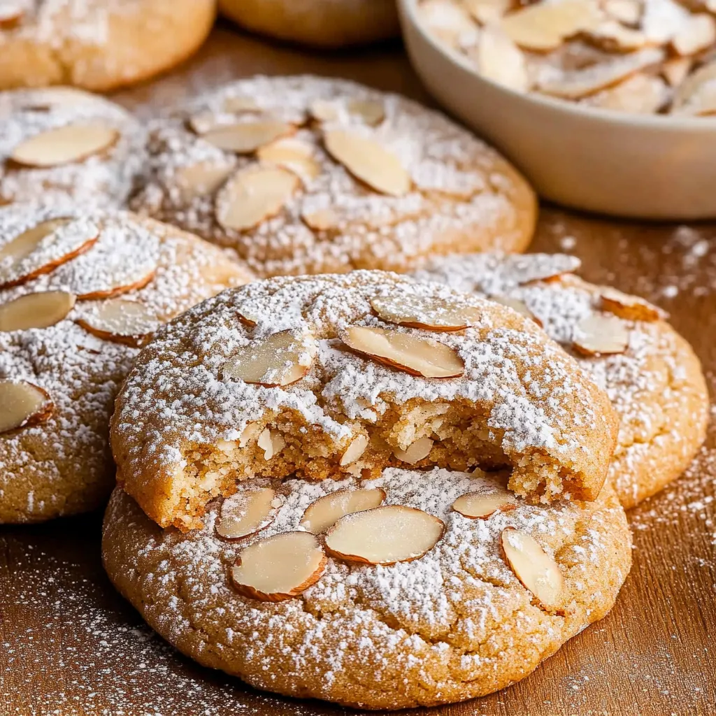 A plate of cookies with almonds on top.