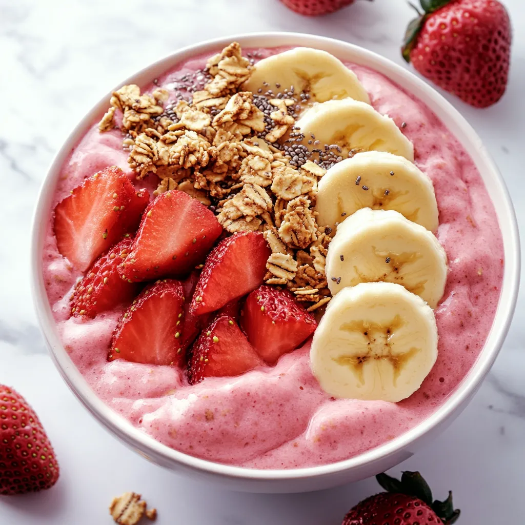 A bowl of fruit with strawberries, bananas, and yogurt.