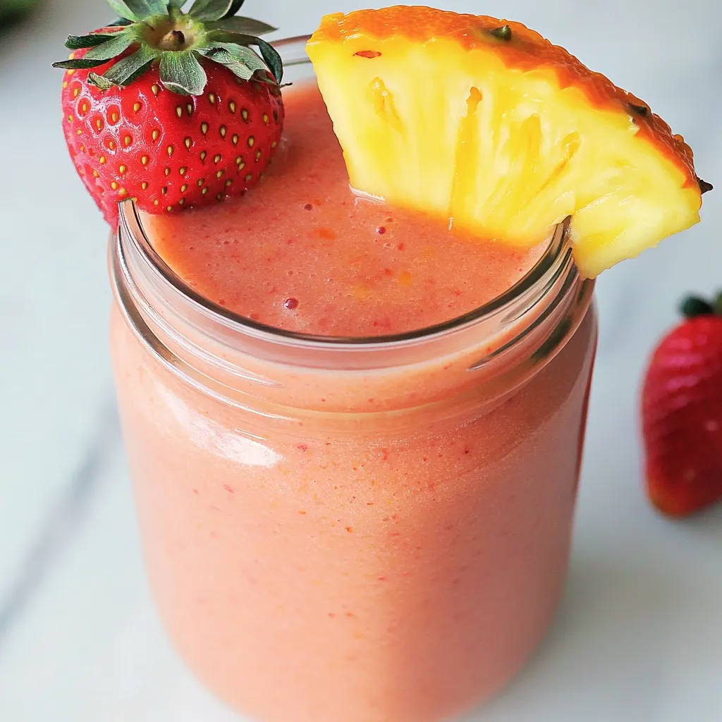 A glass of pink juice with a slice of pineapple on top.