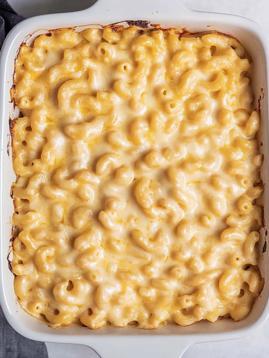 A pan of macaroni and cheese.