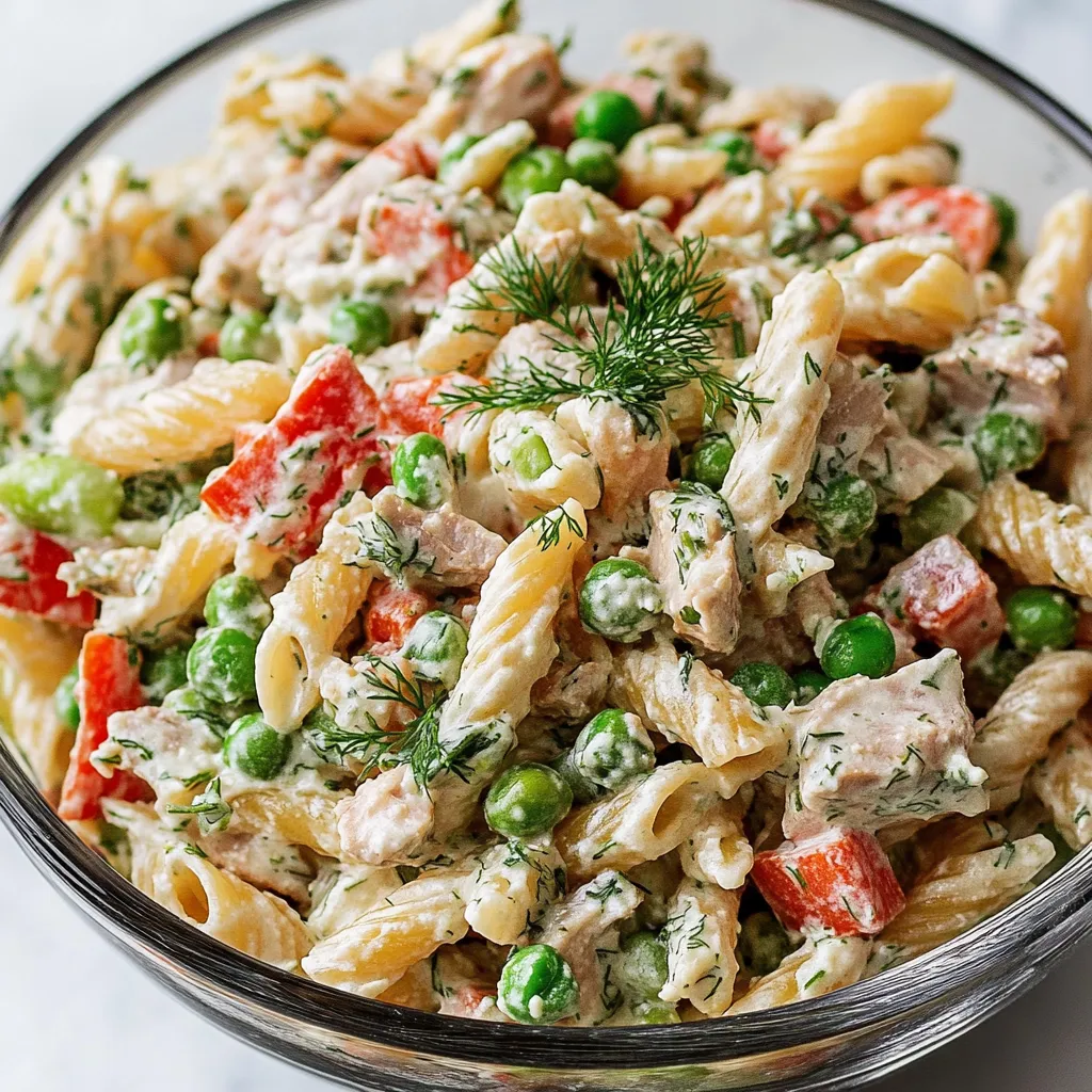 A bowl of pasta with peas and chicken.