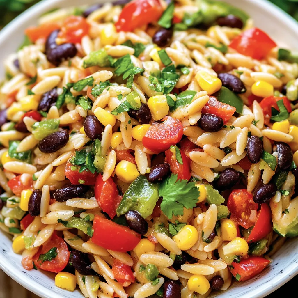 A bowl of rice with tomatoes, corn, beans, and peppers.