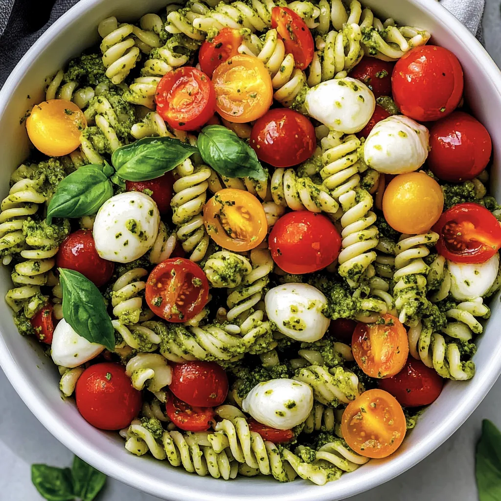 A bowl of pasta with tomatoes and basil.