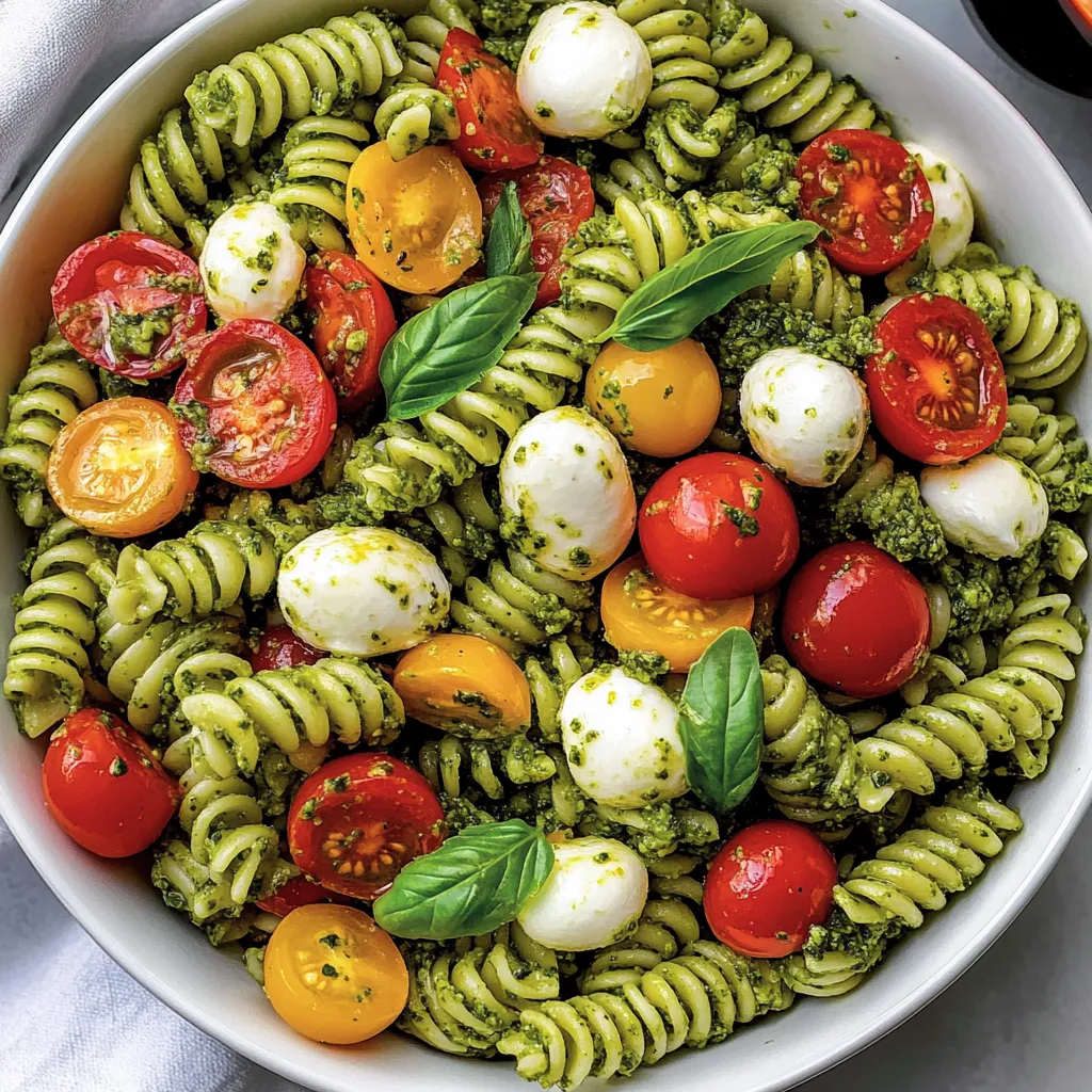 A bowl of pasta with tomatoes and basil.
